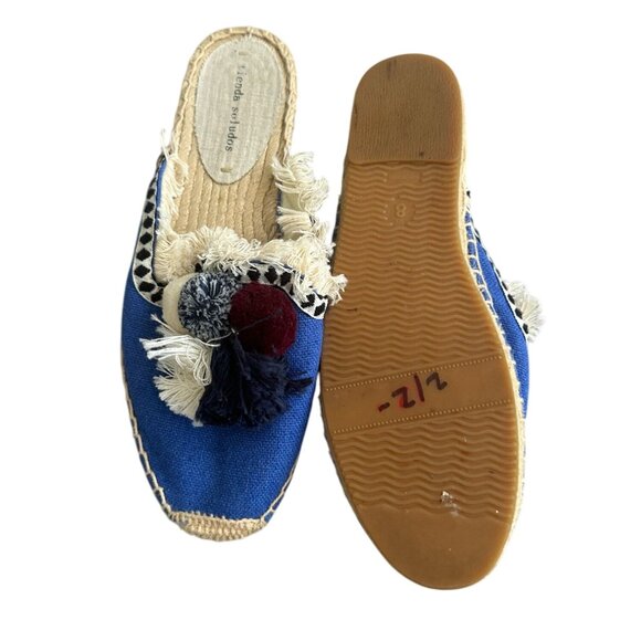 SOLUDOS Tienda Blue Pom Fringe Espadrille Flats Mules Size 8 - Picture 3 of 6